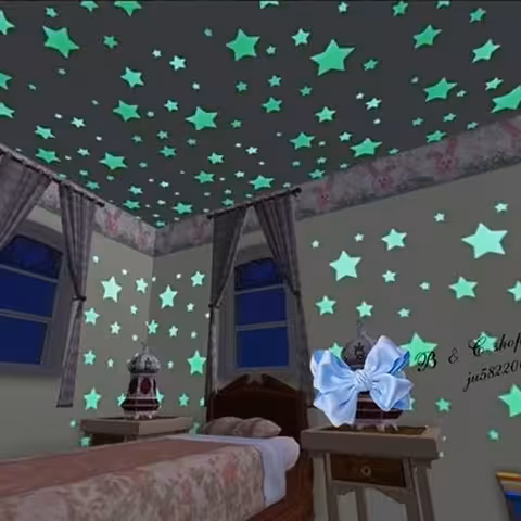 Set de 100 étoiles phosphorescentes autocollantes pour plafond et murs – Décoration chambre d’enfant