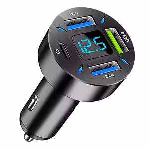 Chargeur voiture avec voltmètre digital, USB Type-C PD et Quick Charge 3.0 – Recharge rapide allume-cigare 12-24V