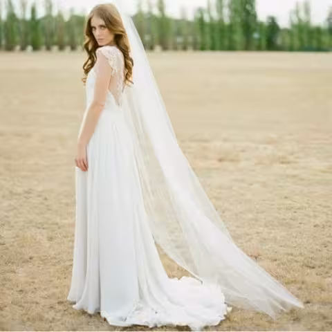 Voile de mariée long 2 mètres avec peigne – Simple, pour chapelle et cathédrale 2025