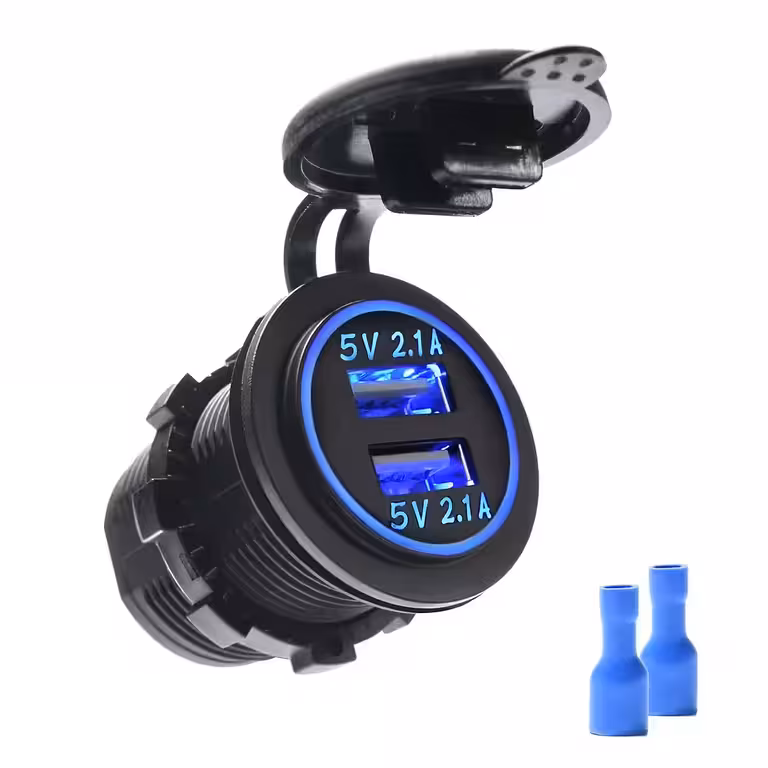 Prise allume-cigare voiture avec double USB 12V/24V – Chargeur panneau 2x 2.1A avec LED et protection