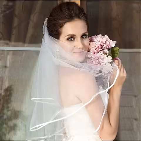 Voile de mariée blanc 2025 avec peigne – Tulle fin, court ou moyen