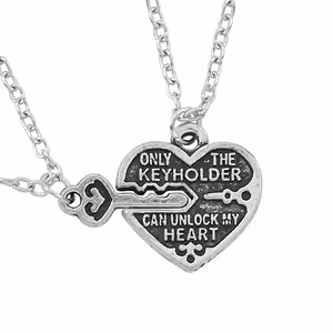 Pendentif collier cœur et clé – Set pour couple et BFF, argenté