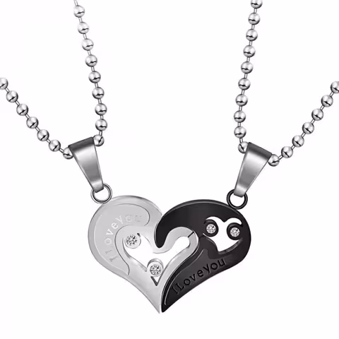 Colliers pour couple – Pendentifs cœurs assortis pour amoureux, cadeau romantique acier inox