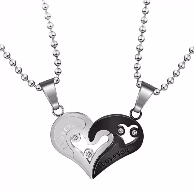 Colliers pour couple – Pendentifs cœurs assortis pour amoureux, cadeau romantique acier inox