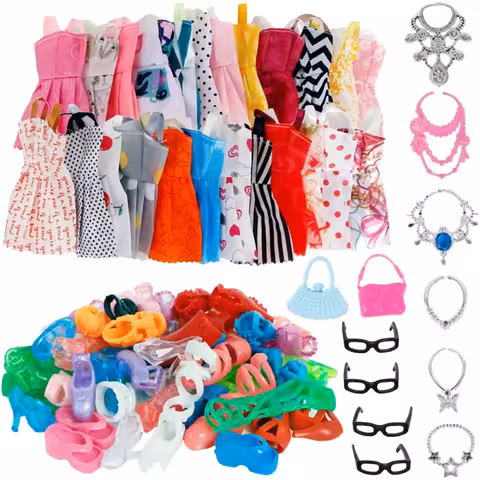 Set vêtements, robes, chaussures et accessoires pour poupées Barbie – Tenue complète poupées