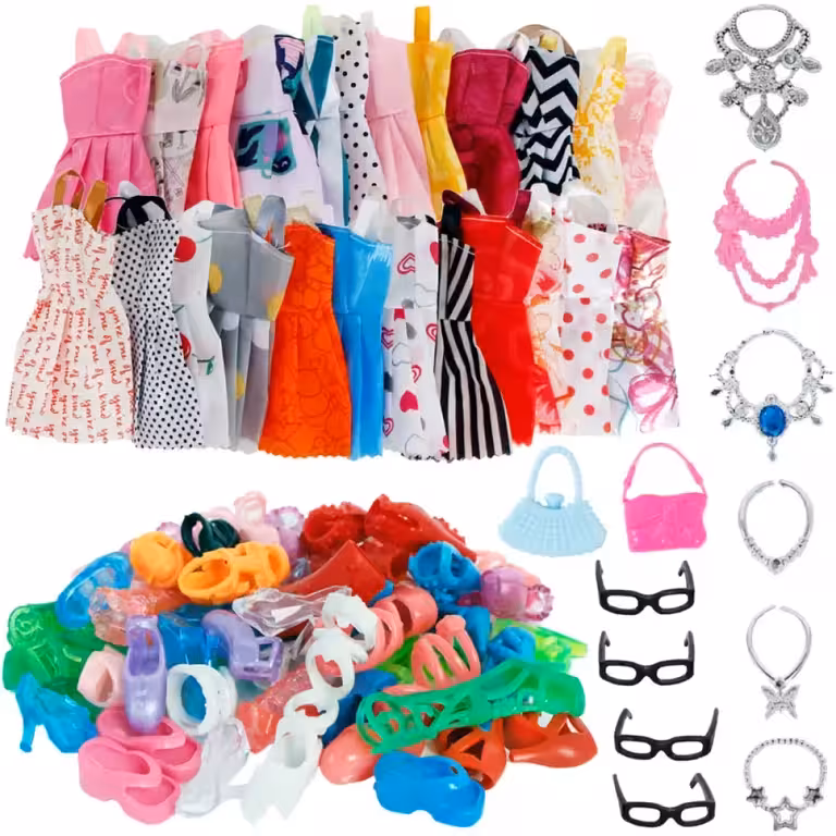 Set vêtements, robes, chaussures et accessoires pour poupées Barbie – Tenue complète poupées
