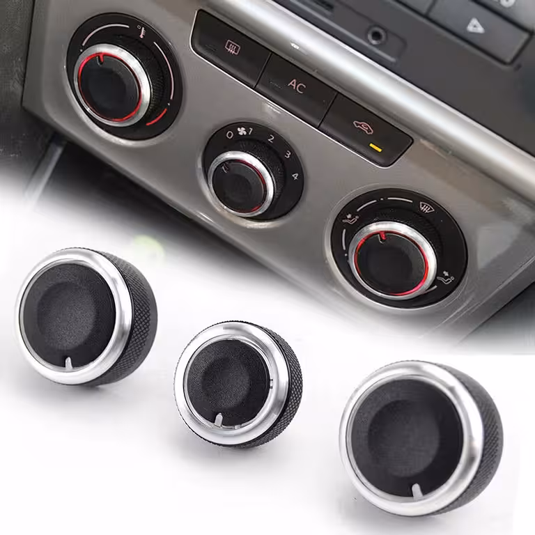 Set 3 boutons climatisation AC tableau de bord VW Golf 5 6 Passat B6 B7 Skoda Octavia 2 – Aluminium