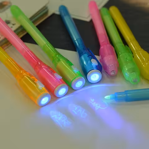 Set 5 stylos encre invisible avec lumière UV – Écriture secrète, messages secrets, jeux enfants
