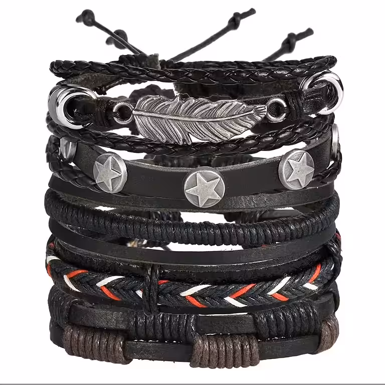 Set 5 bracelets hommes cuir naturel – Handmade, ajustables, élégants, nouveaux modèles luxury