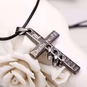 Pendentif croix Death Note avec chaîne – Accessoire anime manga avec cordon 50cm