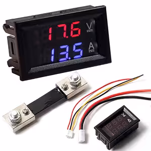 Voltmètre ampèremètre digital 0–100V 100A avec shunt inclus – Affichage LED panneau courant continu auto