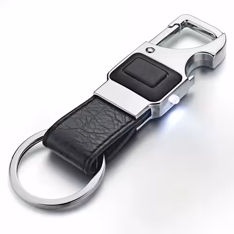 Porte-clés de luxe en cuir avec LED et ouvre-bouteille – cadeau élégant pour hommes