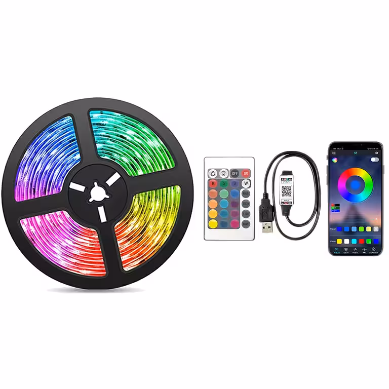 Bande LED RGB 10m avec USB, Bluetooth, télécommande et jeu de lumières musicales pour TV et décoration