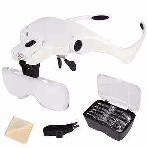Lunettes avec loupe et LED – 5 lentilles pour horloger, électronicien, bijoutier, dentiste, gravure