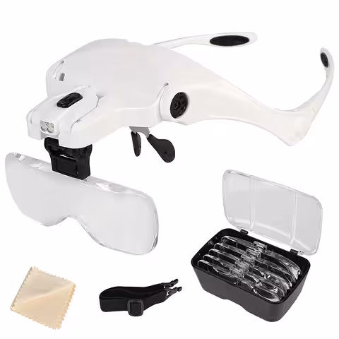 Lunettes avec loupe et LED – 5 lentilles pour horloger, électronicien, bijoutier, dentiste, gravure