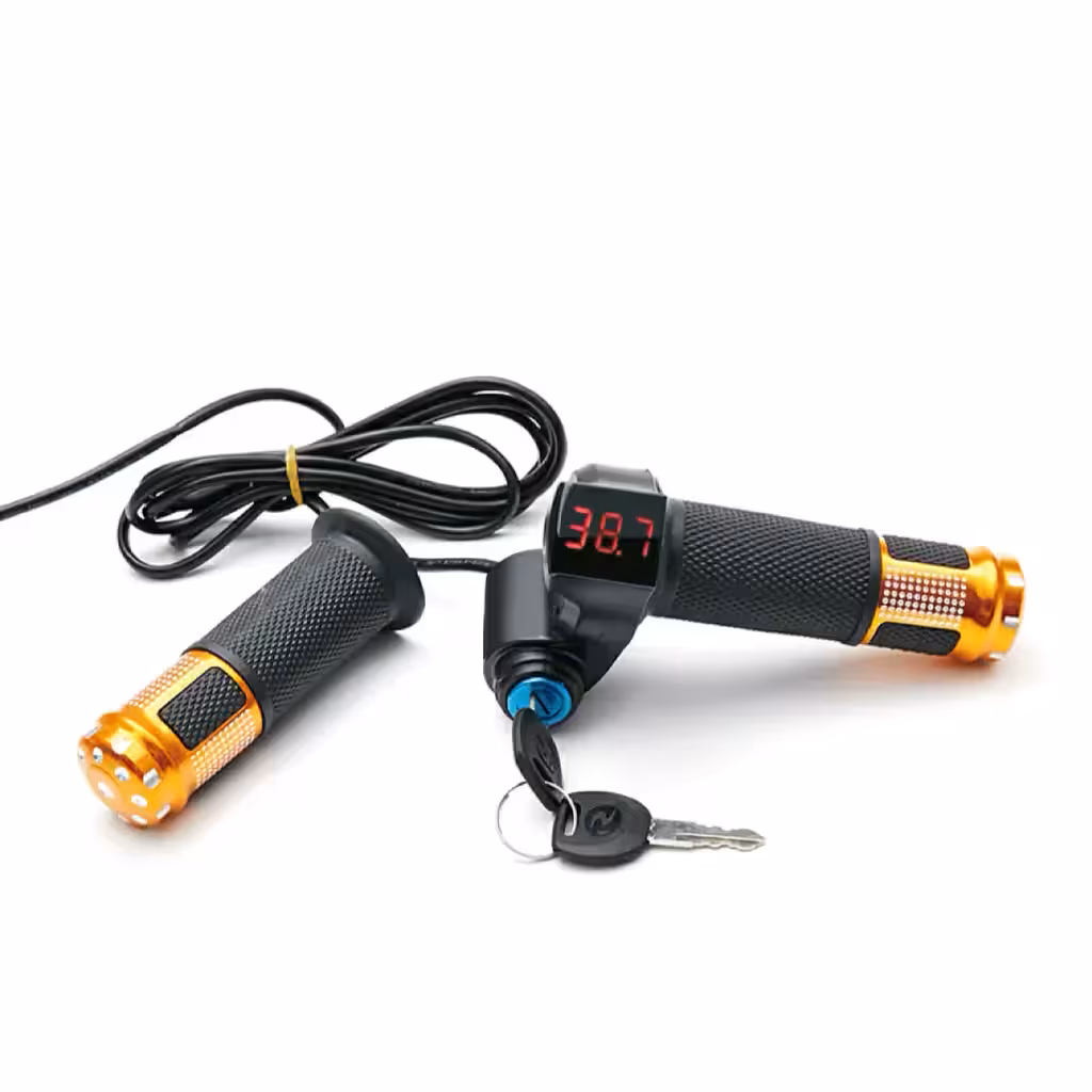 Manette accélérateur avec contact et clé pour vélos et scooters électriques – voltmètre indicateur batterie 12V-72V