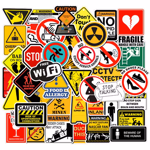 Stickers avertissement amusants pour voiture, moto, ordinateur, skateboard – set 50 pièces résistantes et waterproof