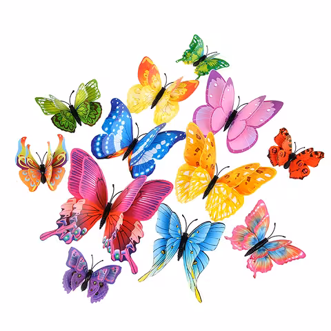 Set de 12 papillons décoratifs 3D avec aimant pour mur – décoration originale pour murs et rideaux