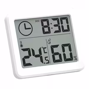 Hygromètre et thermomètre digital de chambre avec horloge et écran LCD grand – mesure précise température et humidité