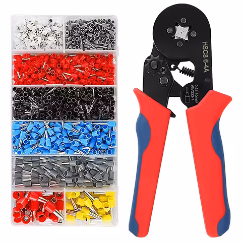 Pince à sertir pour cosses avec auto-réglage + 1200 cosses – Set professionnel pour câblage électrique