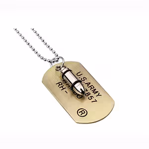 Chaîne Dog Tag militaire avec balle en acier inoxydable – Collier army homme 70cm