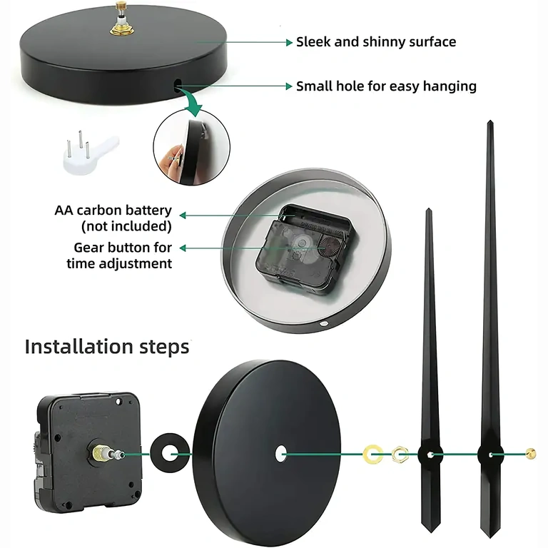 Μεγάλο 3D ρολόι τοίχου με μαύρους γυαλιστερούς αριθμούς, λειτουργία χωρίς θόρυβο