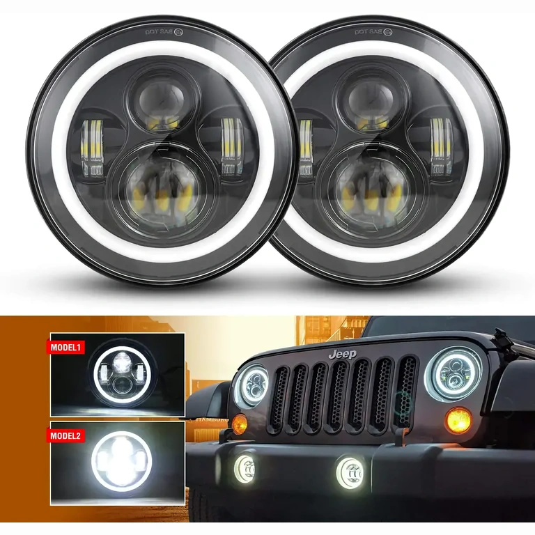 Far halo LED Jeep Wrangler 7 ιντσών Halo φανάρι με LED για Jeep, με θέση, μεγάλα/μικρά φώτα και φλας