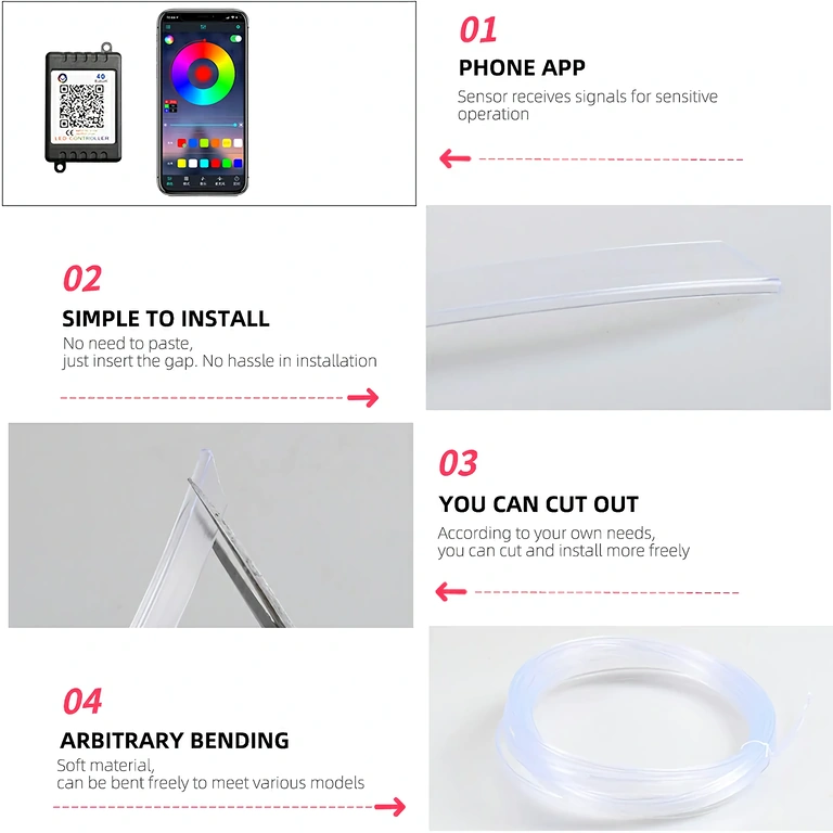 Εύκαμπτο νέον καλώδιο RGB για αυτοκίνητο Ευέλικτο RGB neon καλώδιο για διακόσμηση αυτοκινήτου