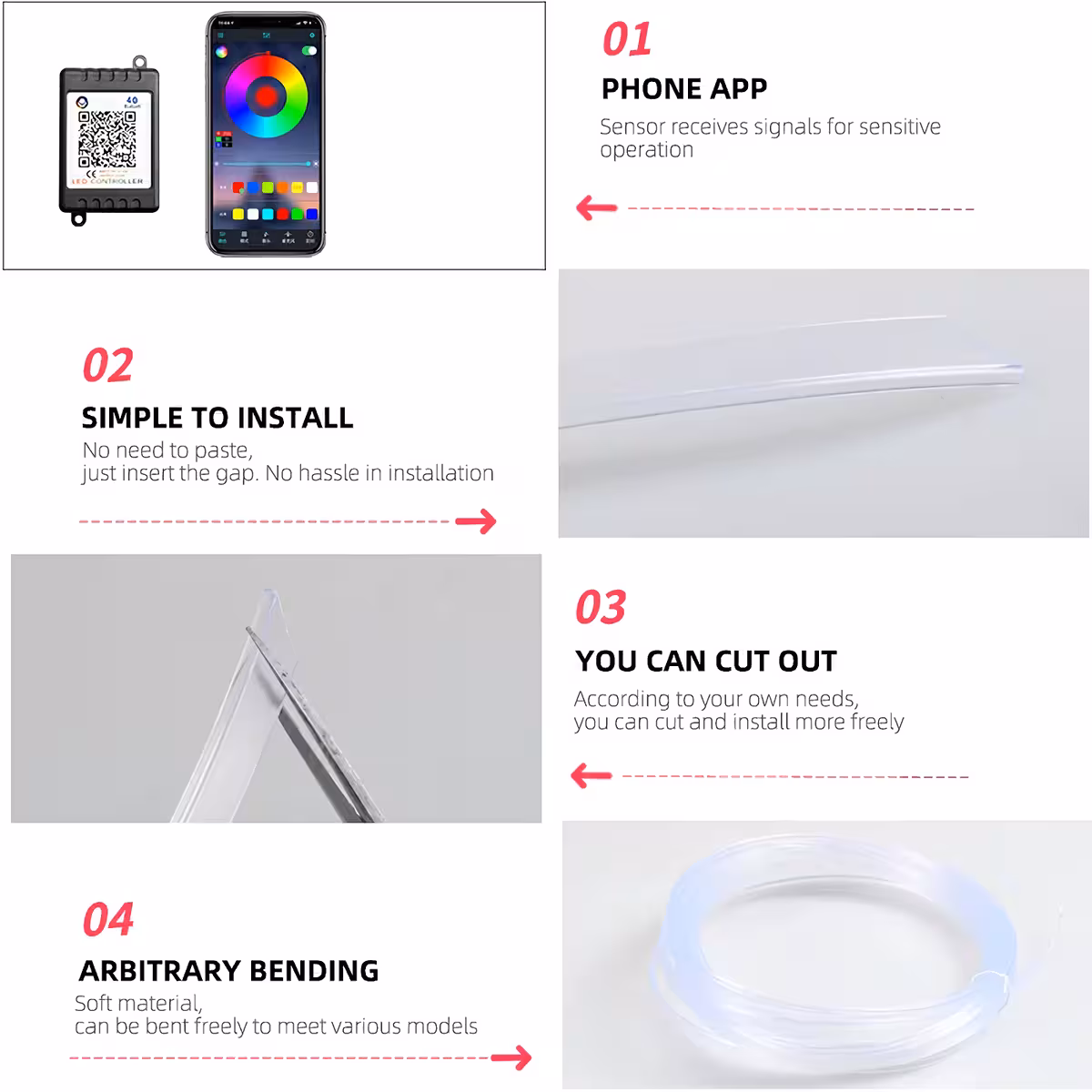 Ευέλικτο RGB neon καλώδιο για διακόσμηση αυτοκινήτου