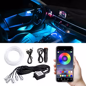 Fil NEON flexible RGB 6 mètres pour éclairage ambiant auto avec contrôle via application téléphone
