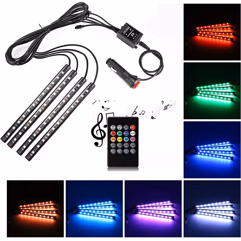 Éclairage ambiant auto – bande LED RGB kit intérieur auto avec capteur sonore