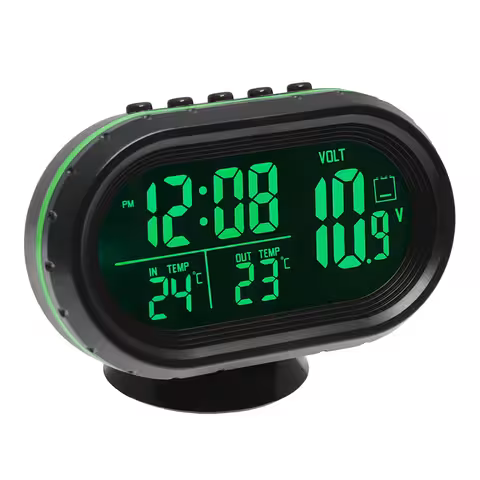 Horloge auto avec voltmètre et thermomètre digital – intérieur/extérieur, avec sonde, 12V/24V