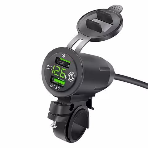 Chargeur USB téléphone avec voltmètre, QC 3.0 – prise moto pour moto, charge rapide