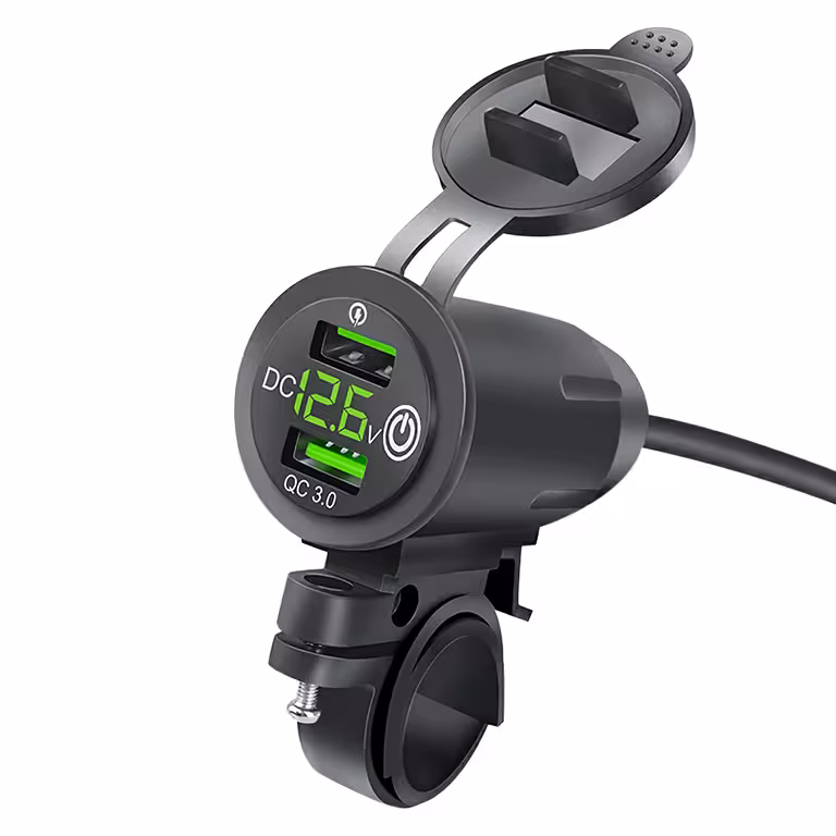 Chargeur USB téléphone avec voltmètre, QC 3.0 – prise moto pour moto, charge rapide