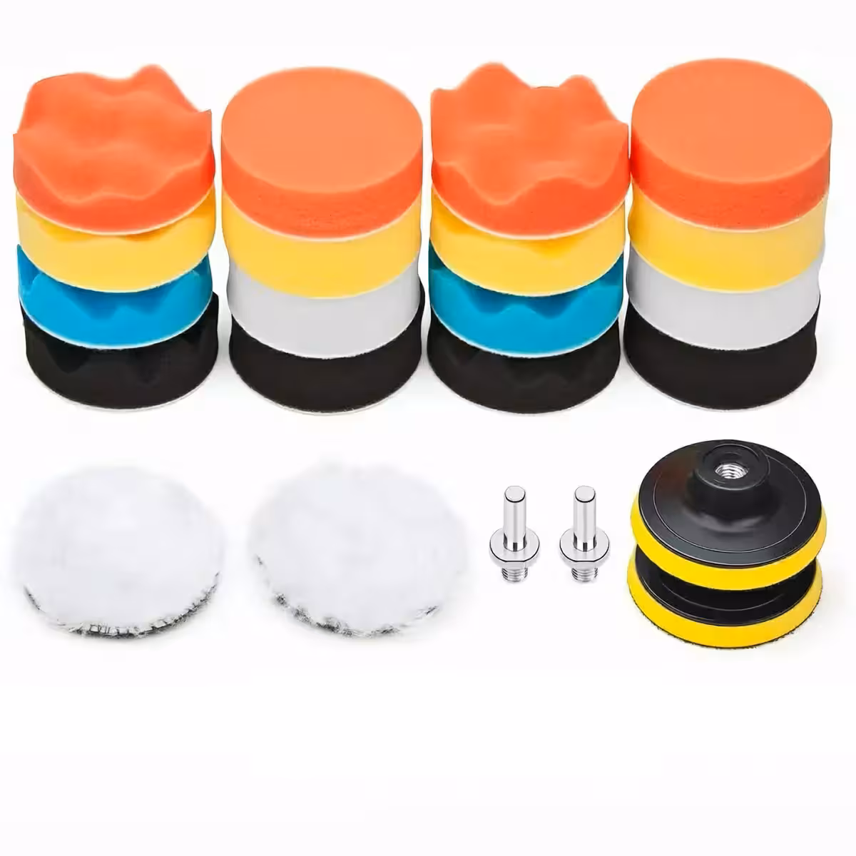 Εικόνα με όλα τα στοιχεία του σετ σφουγγαριών για γυάλισμα αυτοκινήτου