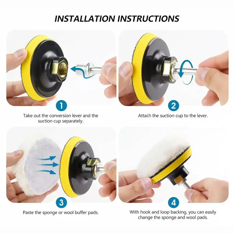 Οδηγός εγκατάστασης σφουγγαριών γυαλίσματος σε τρυπάνι Εικόνα σωστής τοποθέτησης σφουγγαριών γυαλίσματος σε δράπανο με αντάπτορα