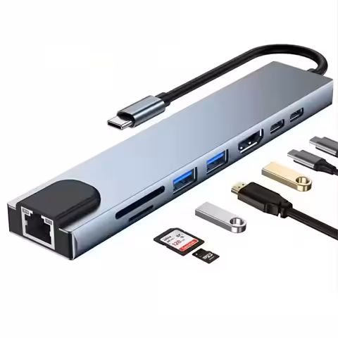 Hub USB-C 8 en 1 avec HDMI 4K, RJ45, USB 3.0 et Power Delivery pour MacBook, Dell, Lenovo