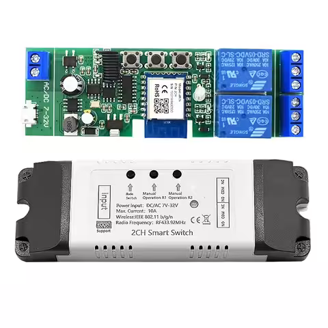 Module relais intelligent WiFi 2 canaux 5V–24V compatible Tuya Smart Life
