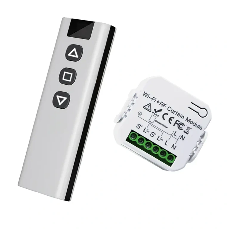 Λεπτομέρεια με έξυπνο τηλεχειριστήριο για κουρτίνες, ρολά ή περσίδες