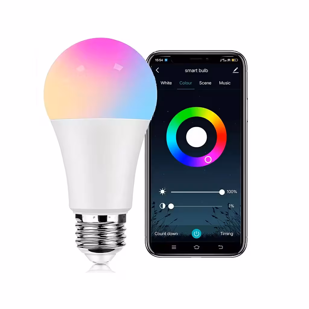 Ampoule LED intelligente WiFi RGB Tuya multicolore – Contrôle smart via téléphone