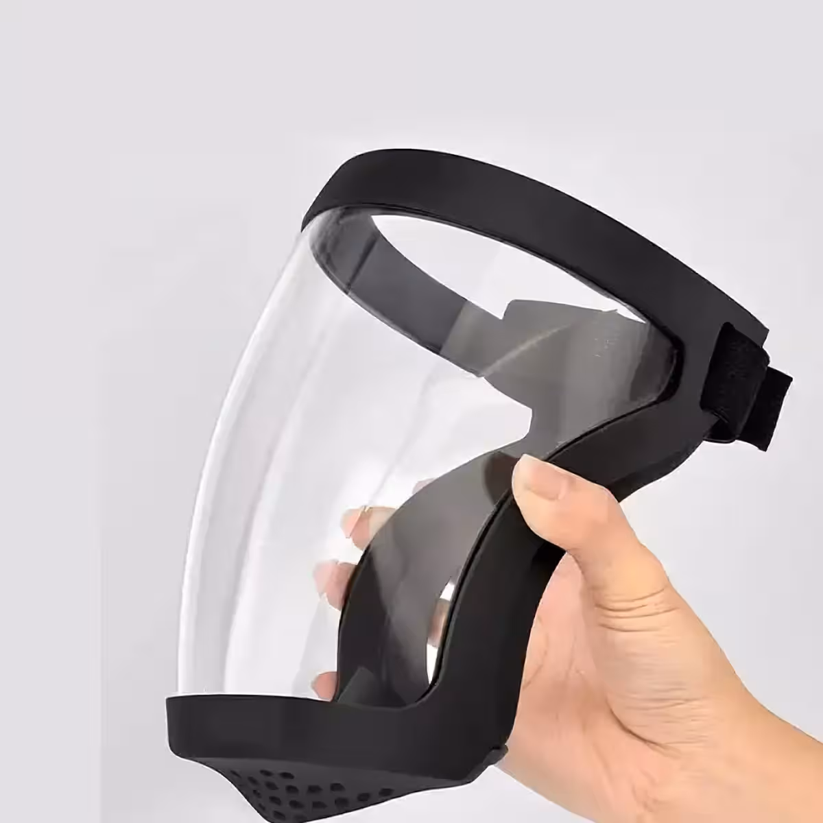 Κοντινή άποψη μάσκας προστασίας προσώπου με διαφανή προσωπίδα από πολυκαρβονικό