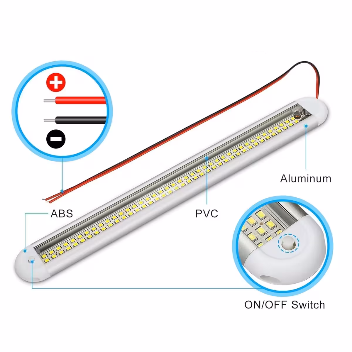 Τεχνικό δελτίο που δείχνει τα υλικά της λάμπας LED: πλαστικό περίβλημα και βάση αλουμινίου