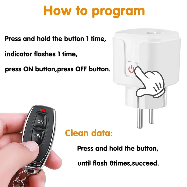 Prise avec télécommande RF433 facile à installer, plug & play