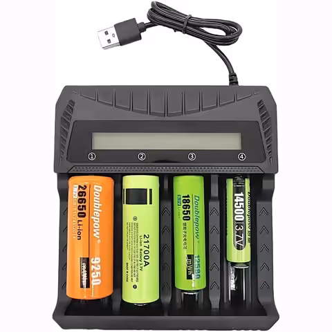 Chargeur universel pour accus 18650 – chargeur batteries Li-Ion AA AAA 3,7V, 4 slots, écran LCD et alimentation USB-C