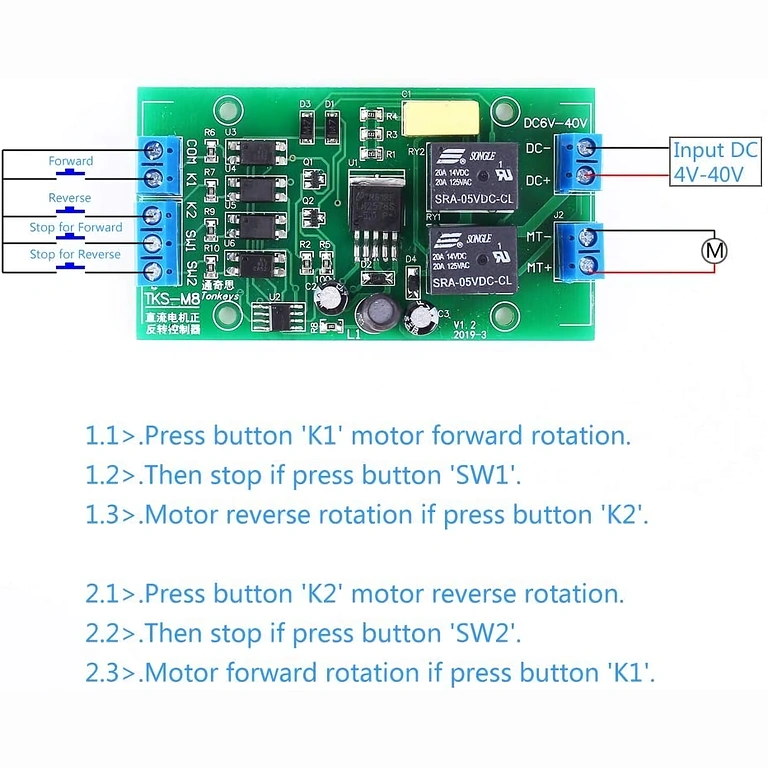 Diagramme de connexion du contrôleur pour avant/arrière