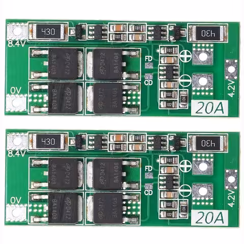 Set de 2 pièces – module BMS 2S 20A 7,4V avec équilibrage – schéma inclus