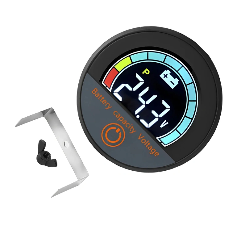 Vue de face module digital avec affichage pourcentage batterie et voltmètre, Li-ion et LiFePO4, 12V–72V, pour vélo, trottinette et scooter électrique