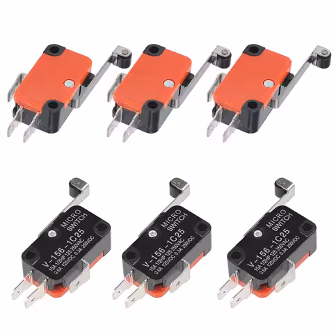 Set de 6 pièces – interrupteur fin de course avec galet et levier long (endstop) – micro-switch industriel 15A pour AC/DC