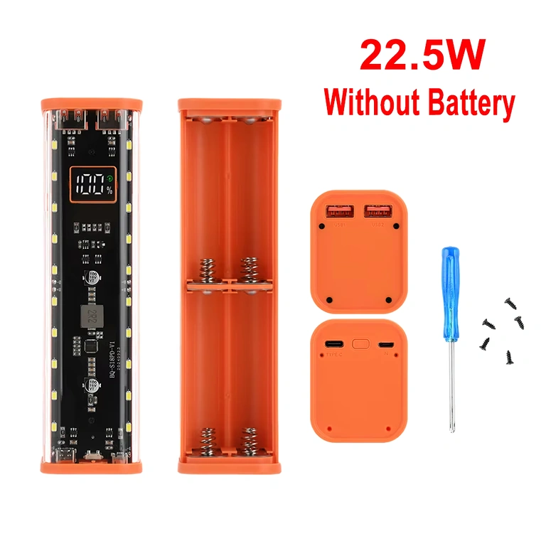 Boîtier power bank 18650 avec ports USB et Type-C