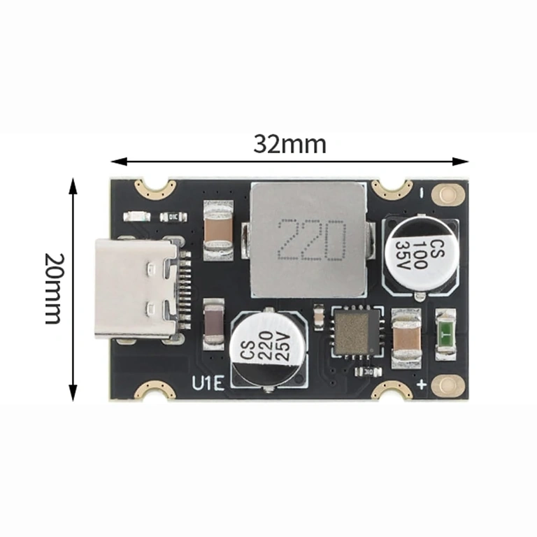 Dimensions module USB-C PD 65W 20x20 mm